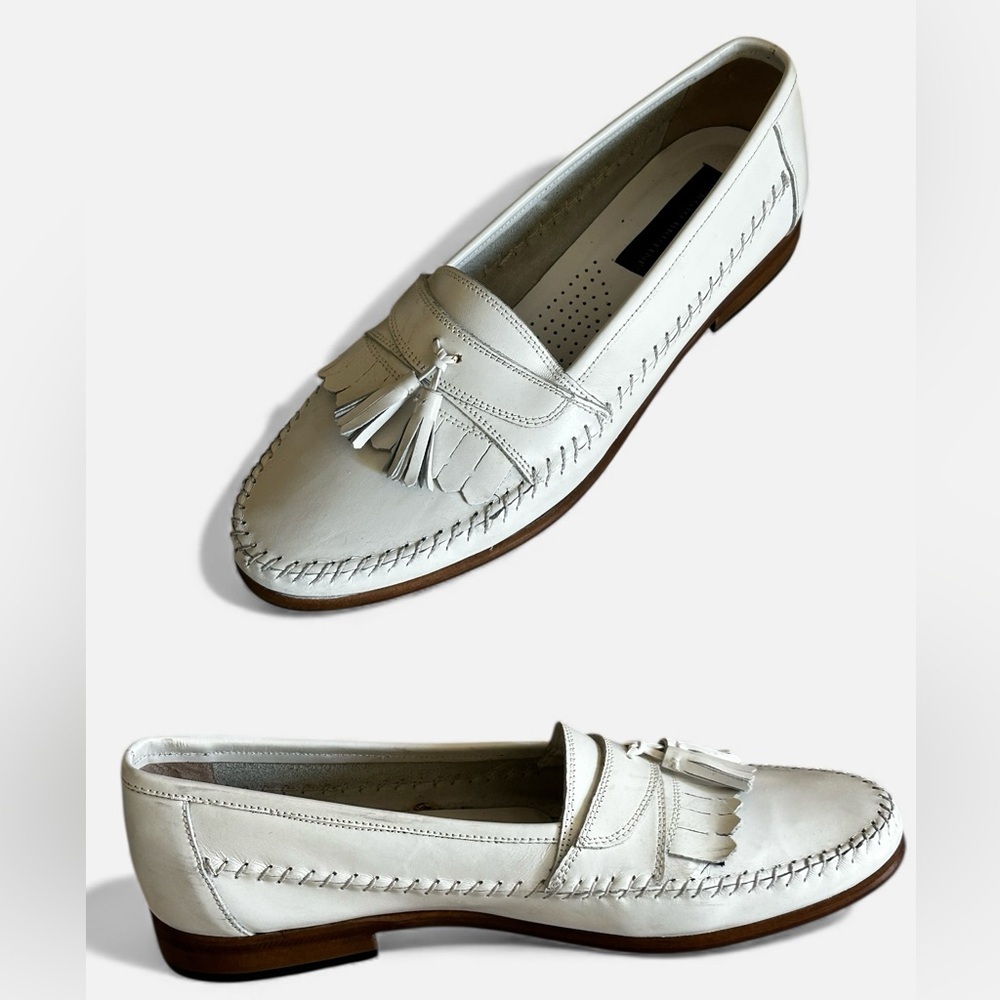 Georgio Brutini Vintage White Leather Tassel Loafers Men’s Size 8D